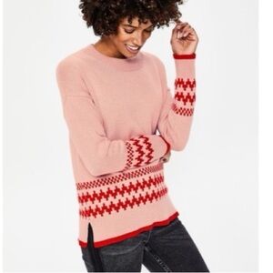 Boden Theodora Pink Milkshake Fair Isle Alpaca Wool Sweater Size Small